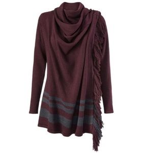 Cabi Port Fringe Wrap Stripe Scarf Sweater Top S